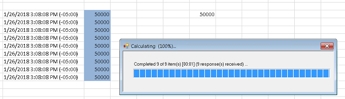 Screen capture showing the calculation pop-up for the retrieve operation.